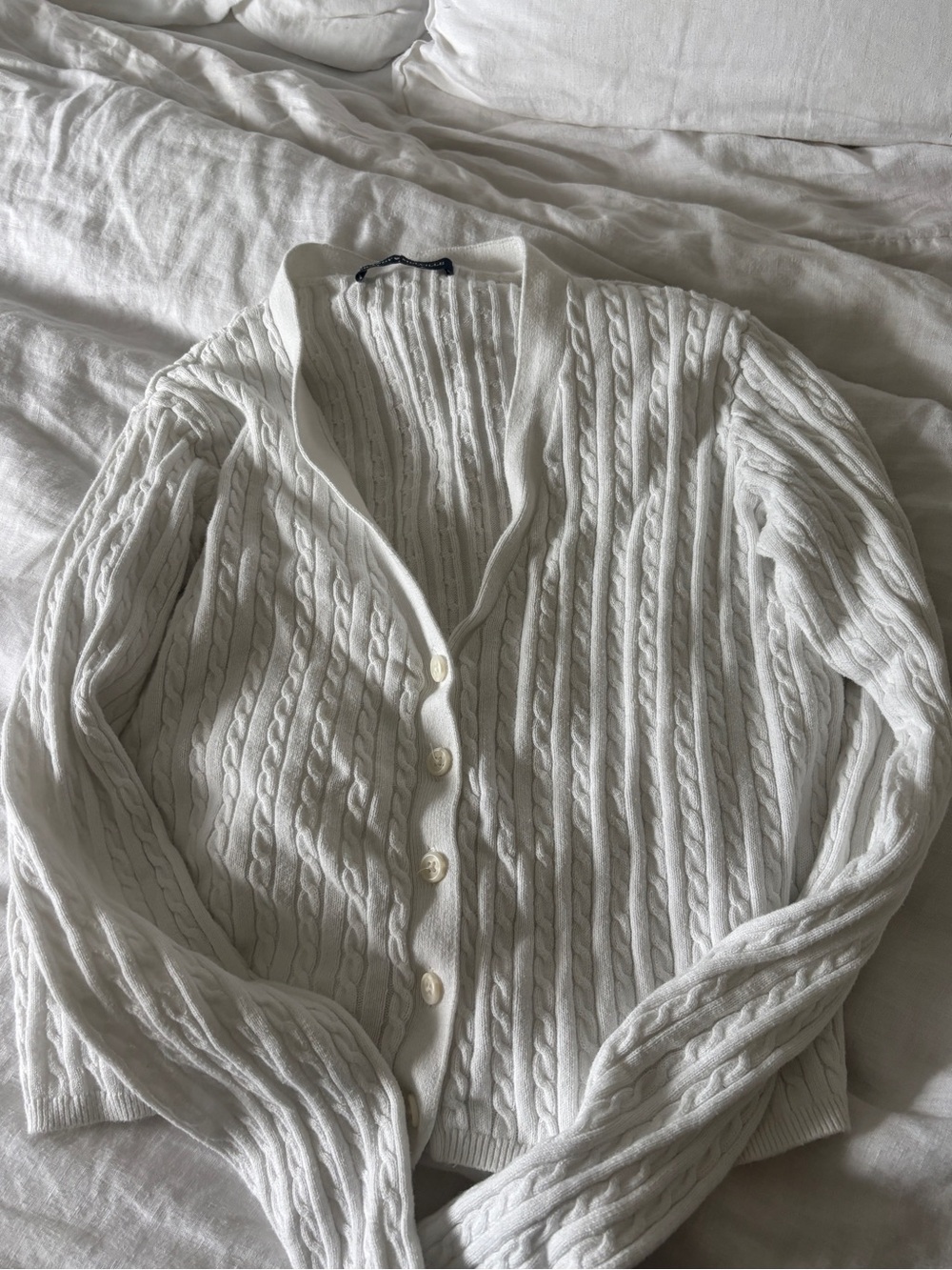 Classic White Cable-Knit Women's Cardigan Sweater Brandy Melville